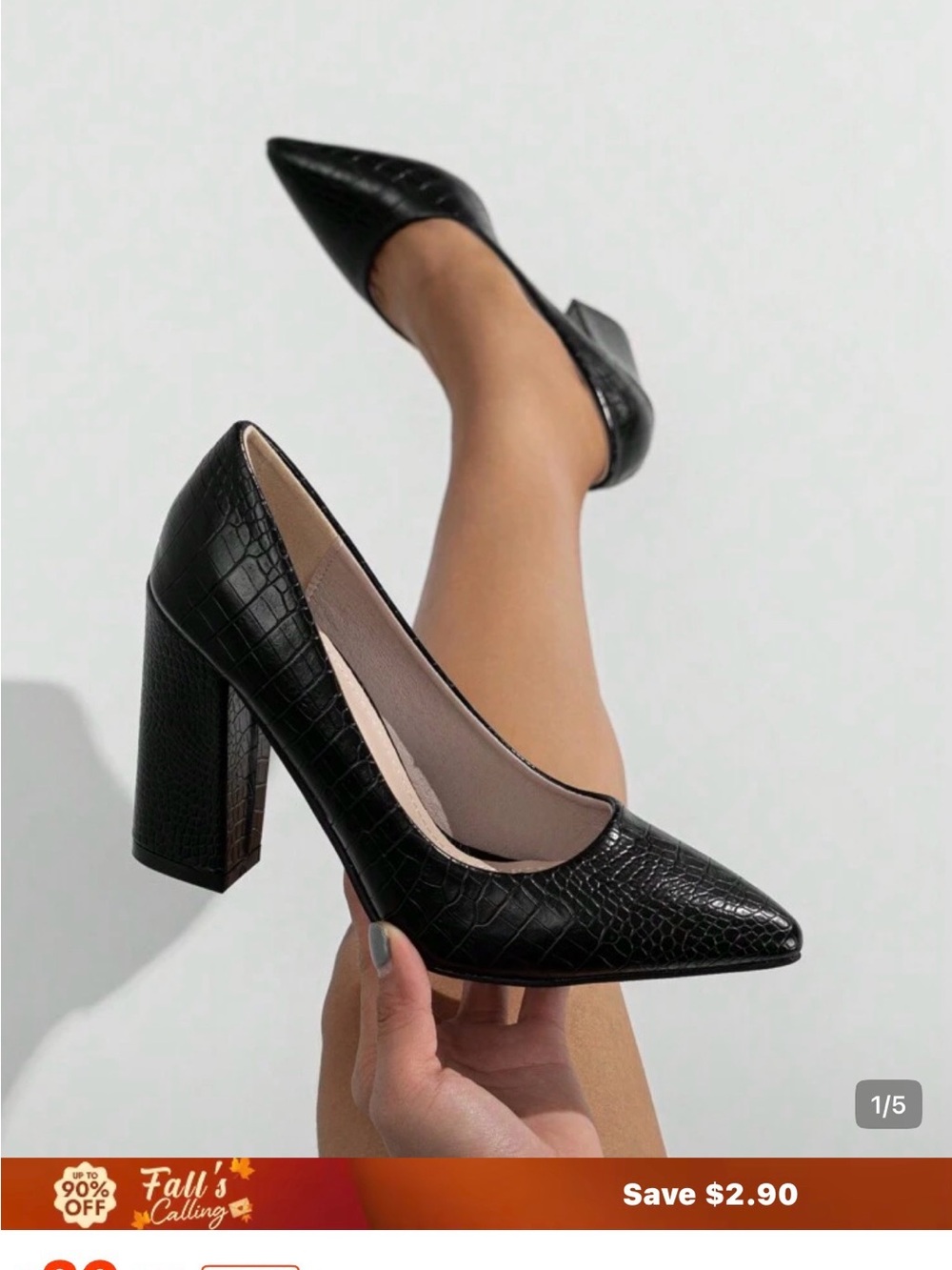 Black Croc Embossed Pointed Toe Block Heel Pumps Size 6 NWOT